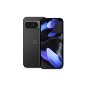 Google Pixel 9 in Obsidian color, showcasing its sleek design and premium glass finish.